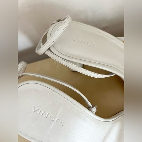 Vince Womens Qiana white Ankle Strap Heels Size 7.5 squared toe - Picture 4 of 12